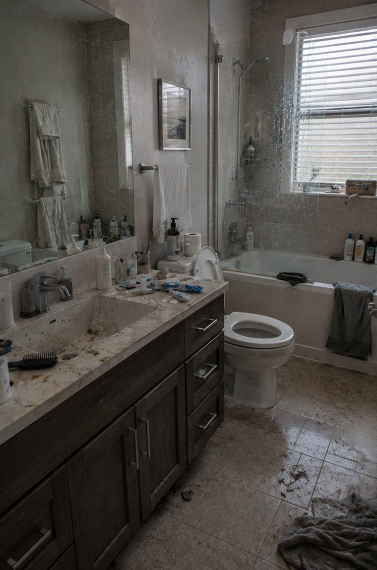 Messy bathroom before deep clean