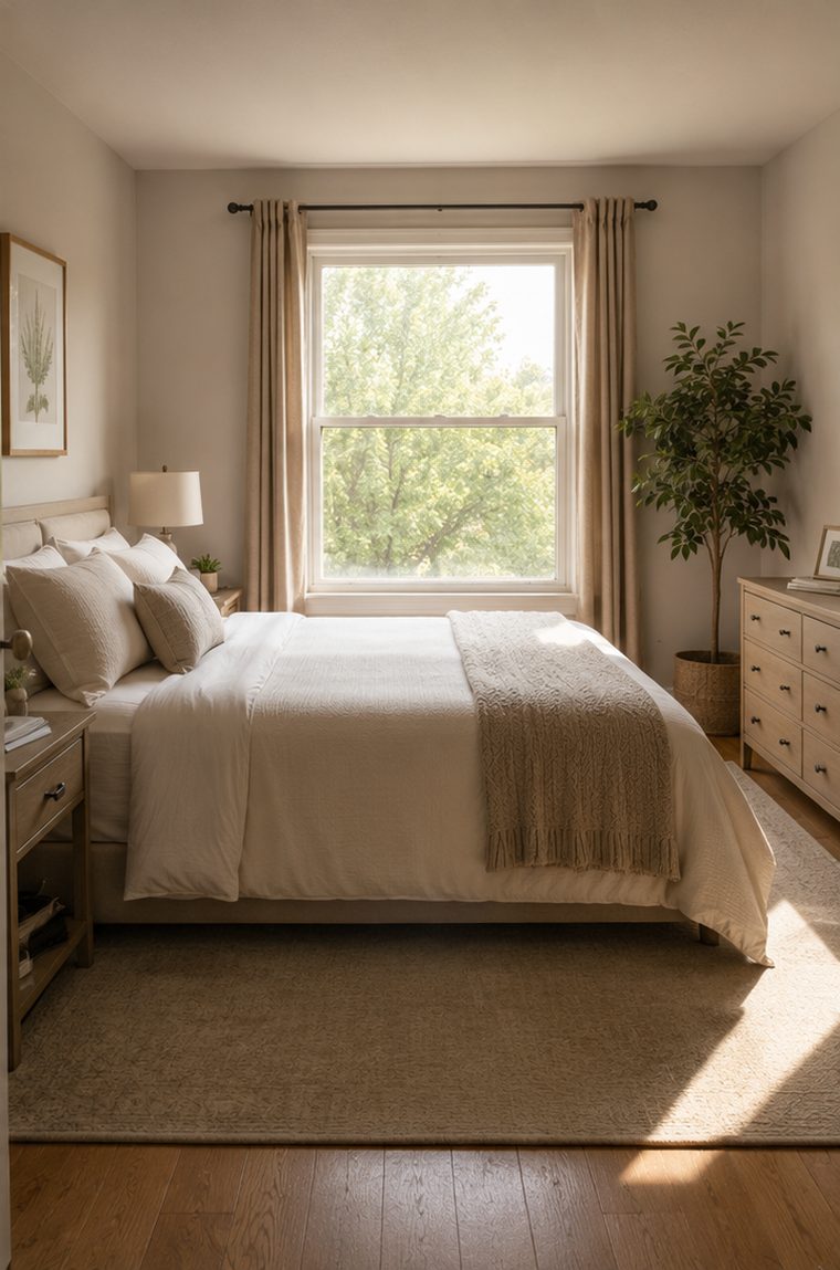 Neat, restful bedroom after cleaning