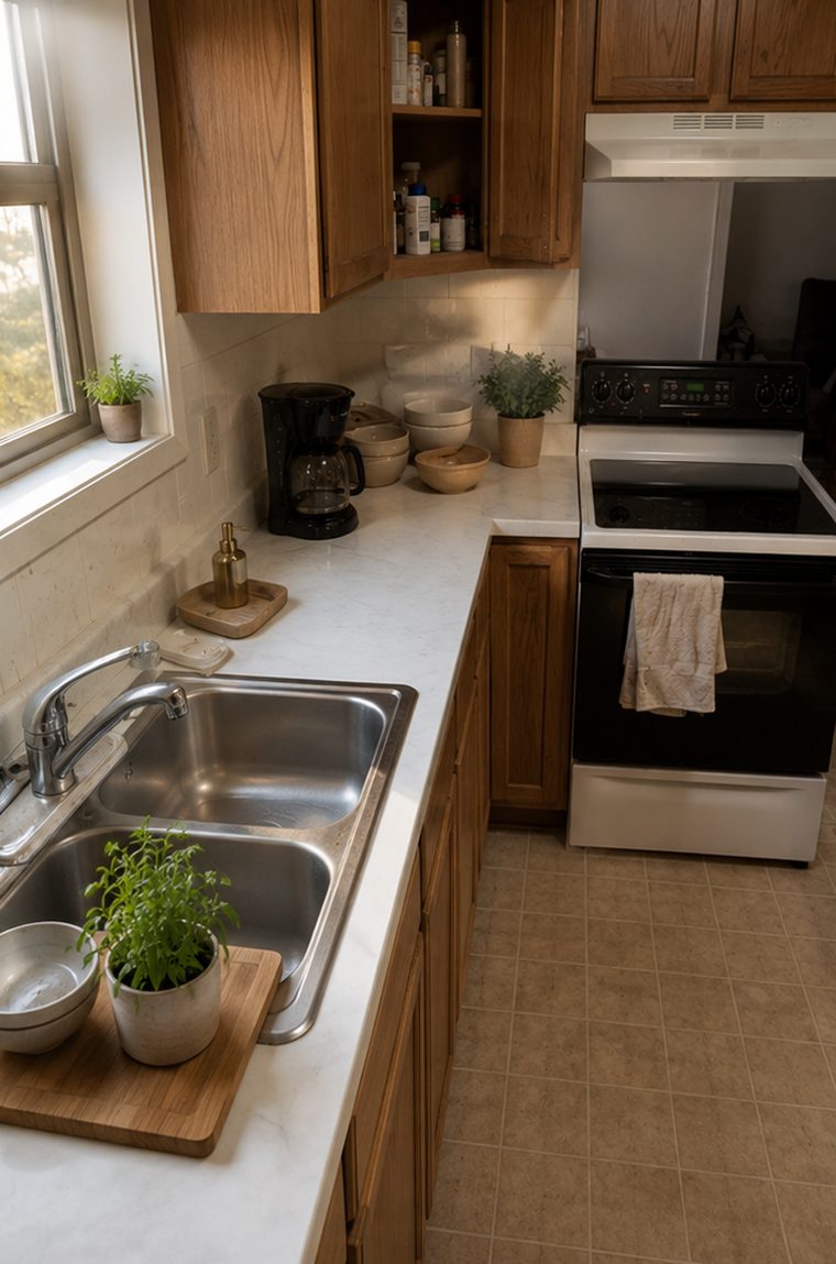 Spotless, organised kitchen after cleaning